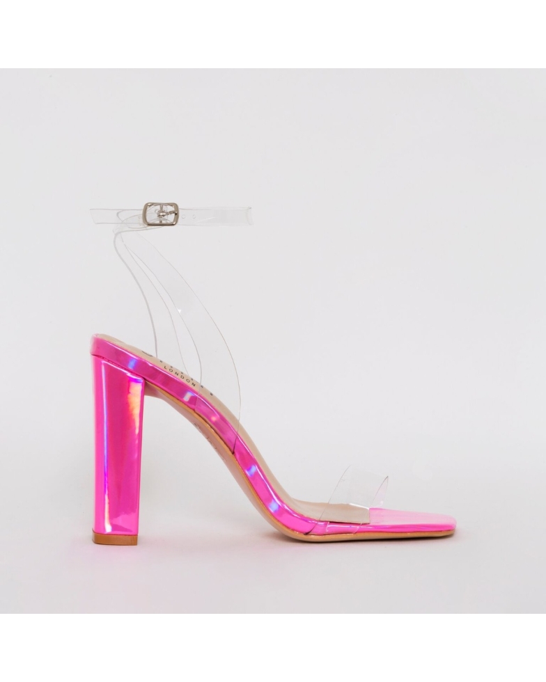 SIMMI SHOES / DYMOND PINK IRIDESCENT CLEAR BLOCK HEELS