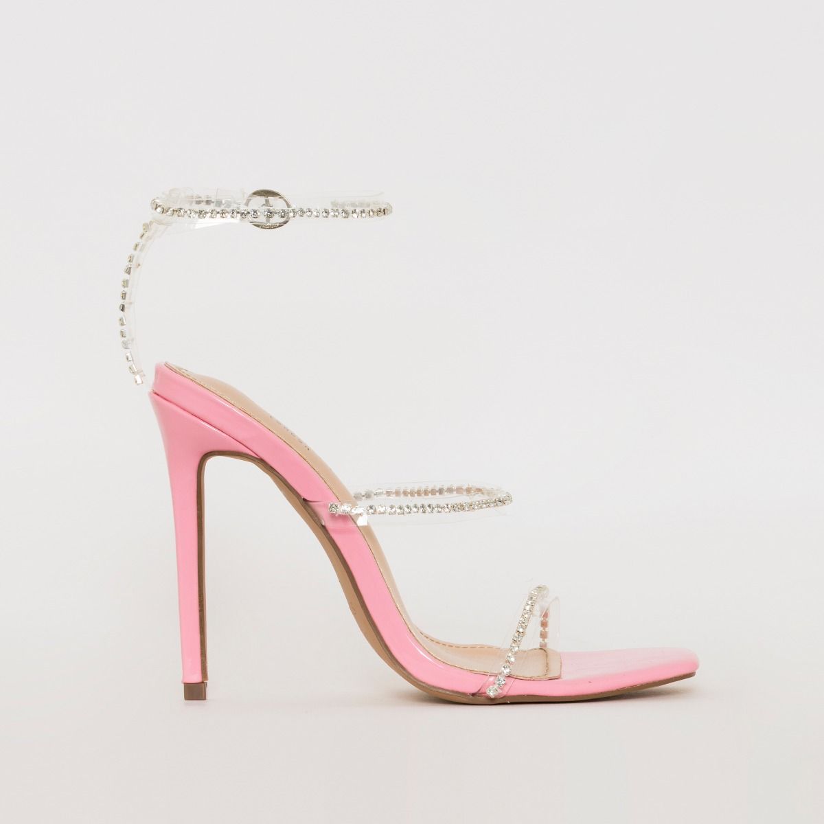Evie Pink Patent Clear Diamante Stiletto Heels