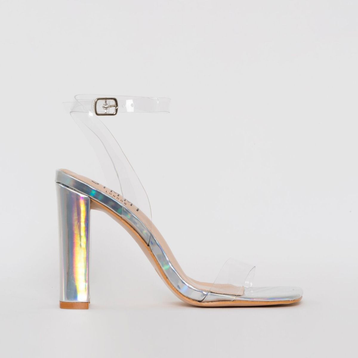clear iridescent heels