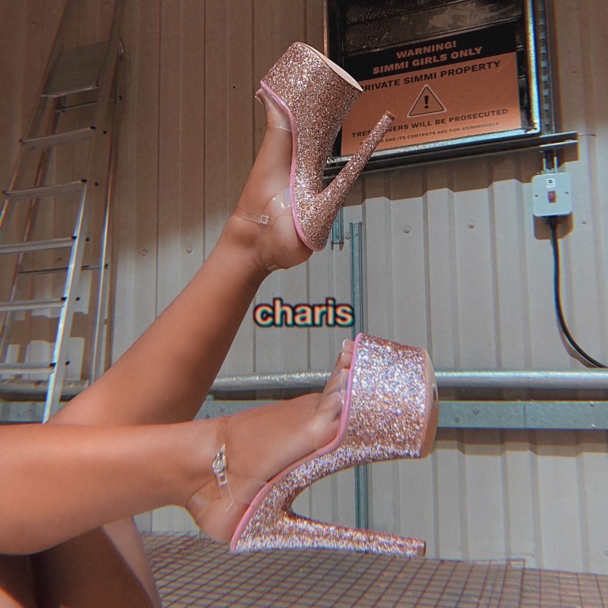 pink glitter platform heels