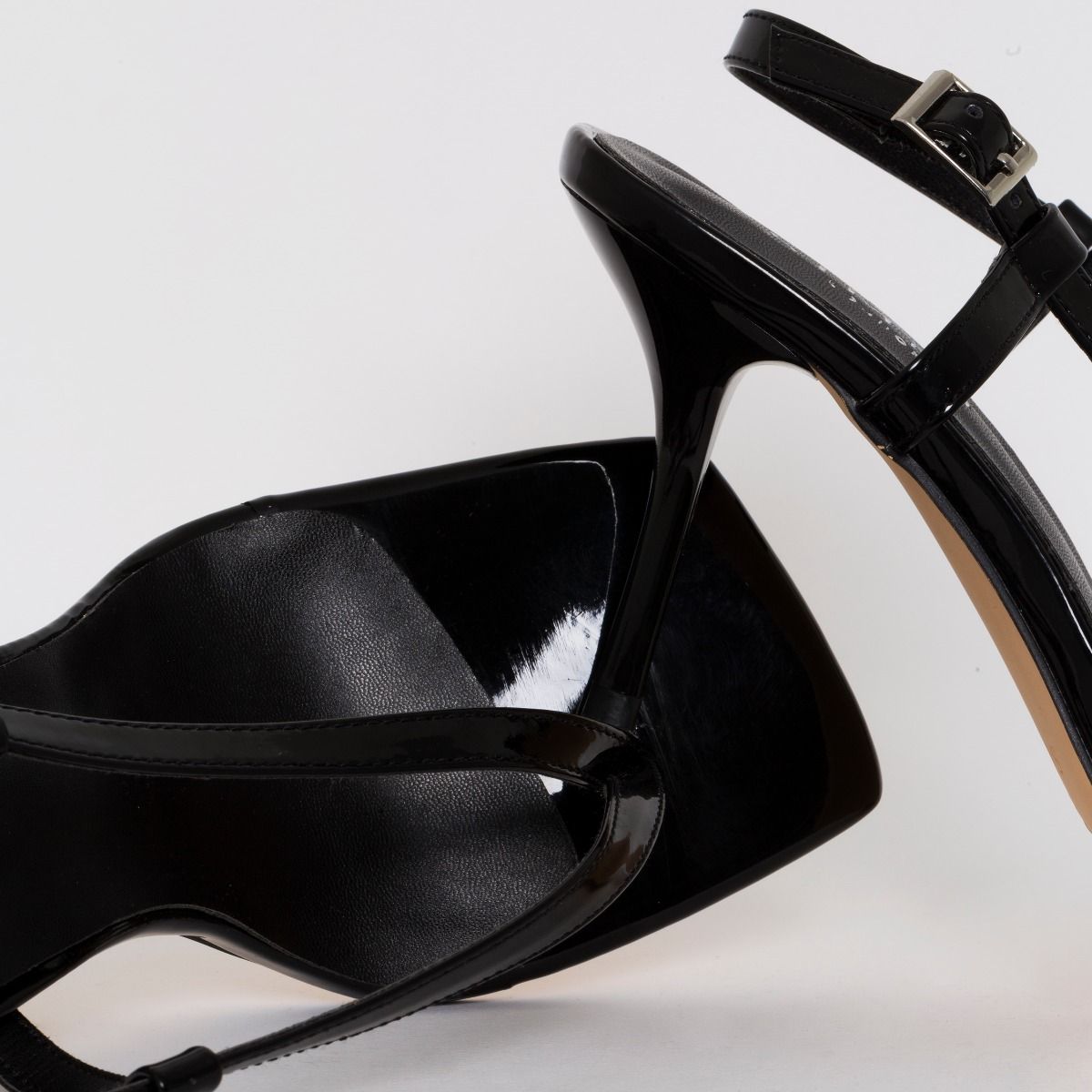 Estelle Black Patent Toe Thong Mid Stiletto Heels