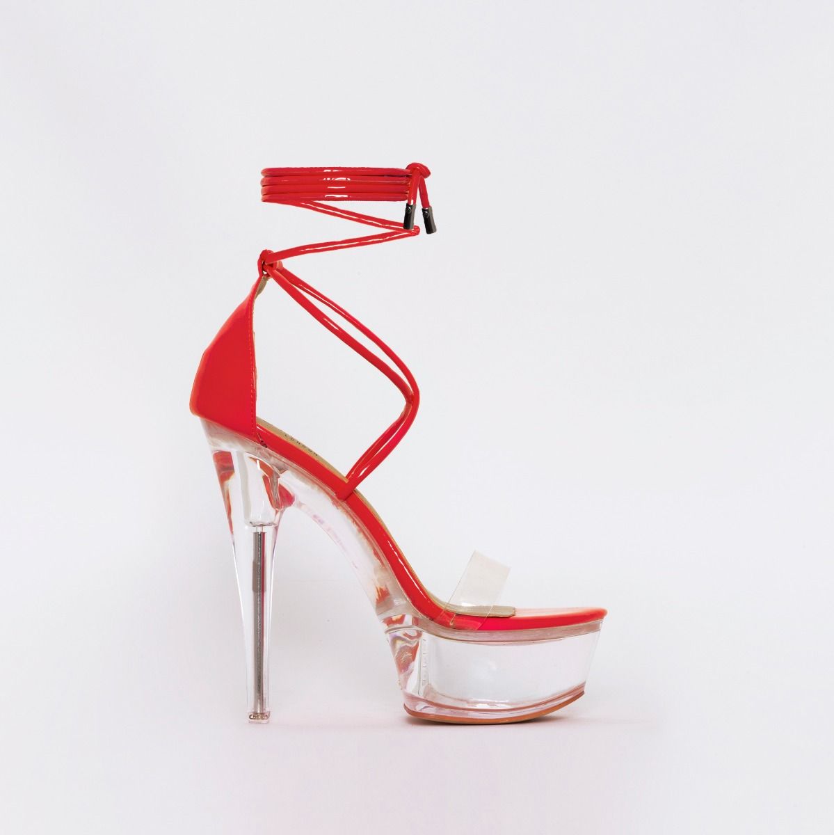 red heels with clear strap