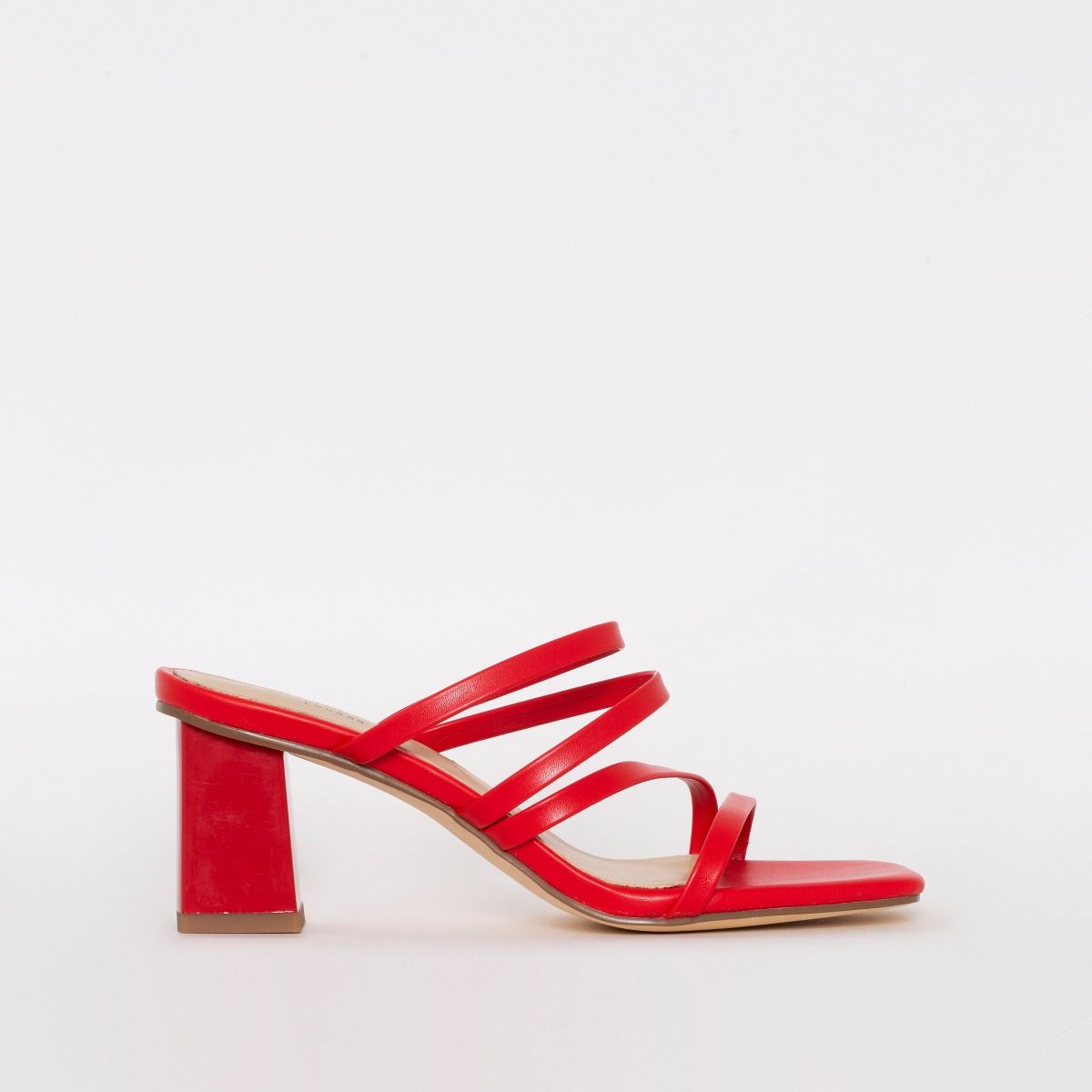 Maia Red Strappy Mid Block Mules