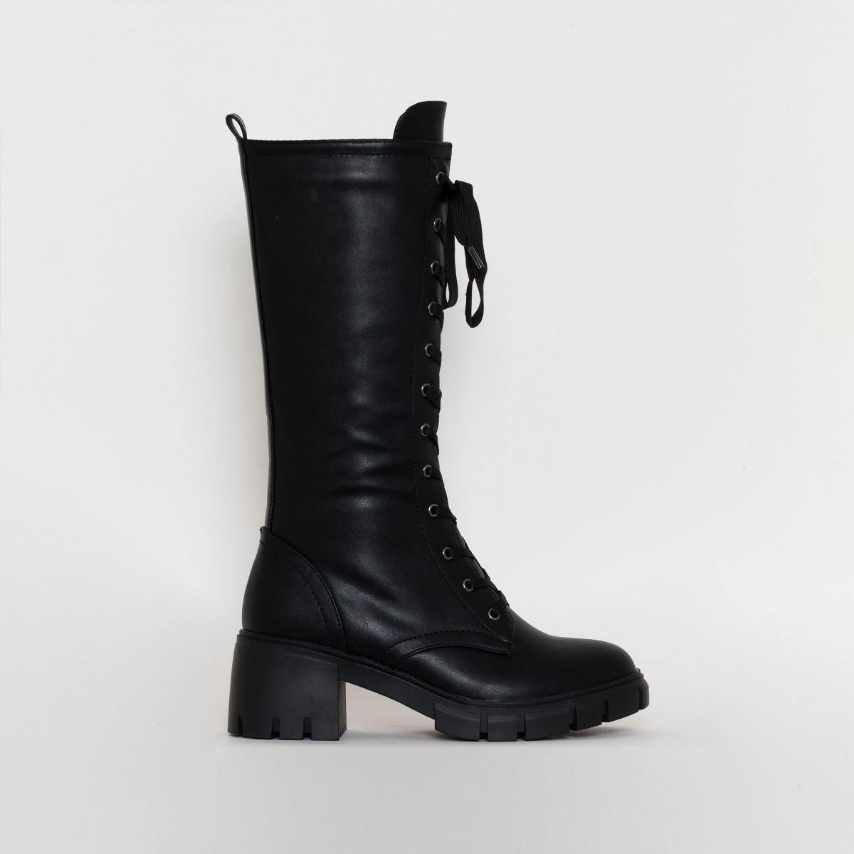 black lace up calf boots