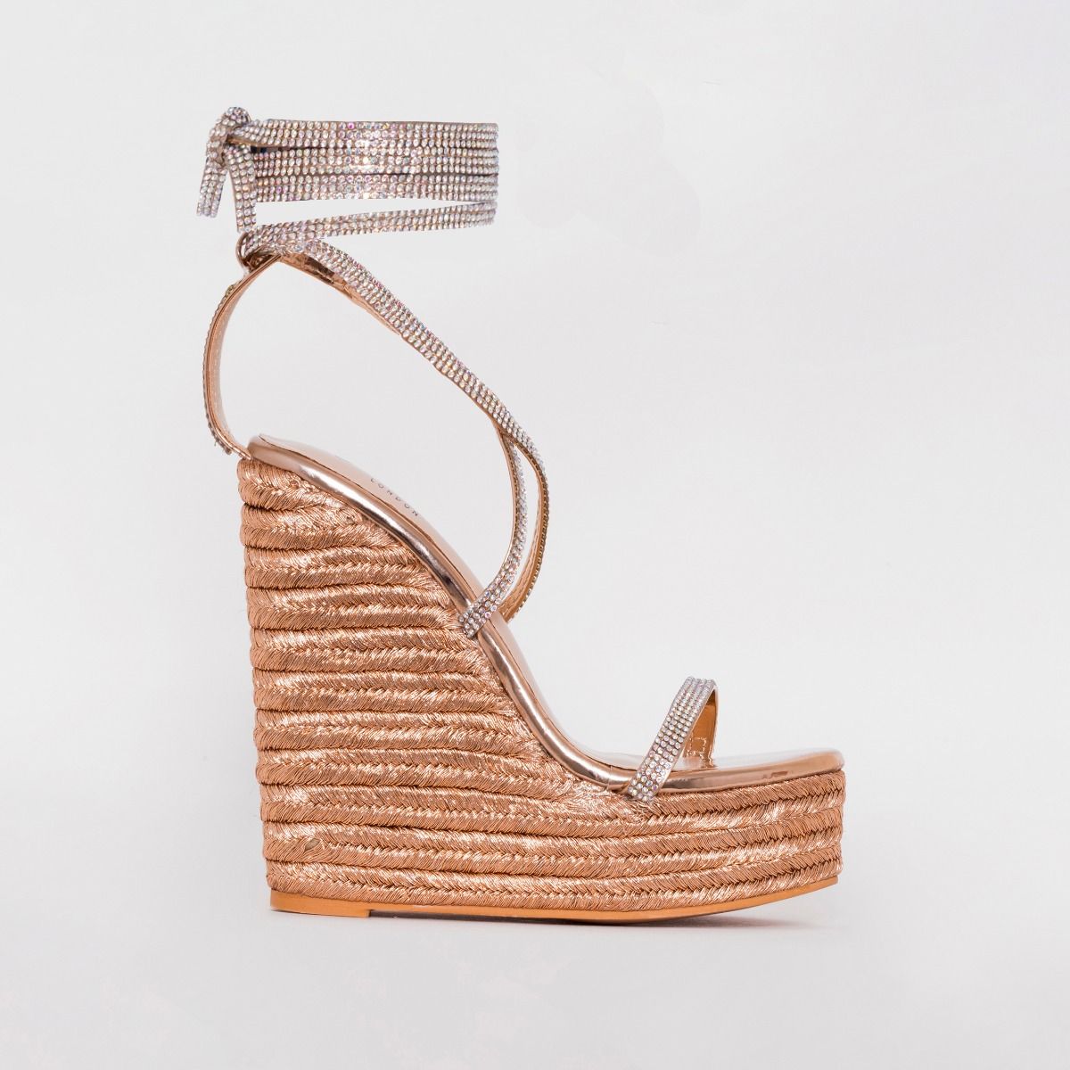 Ciara Rose Gold Lace Up Espadrille Wedges