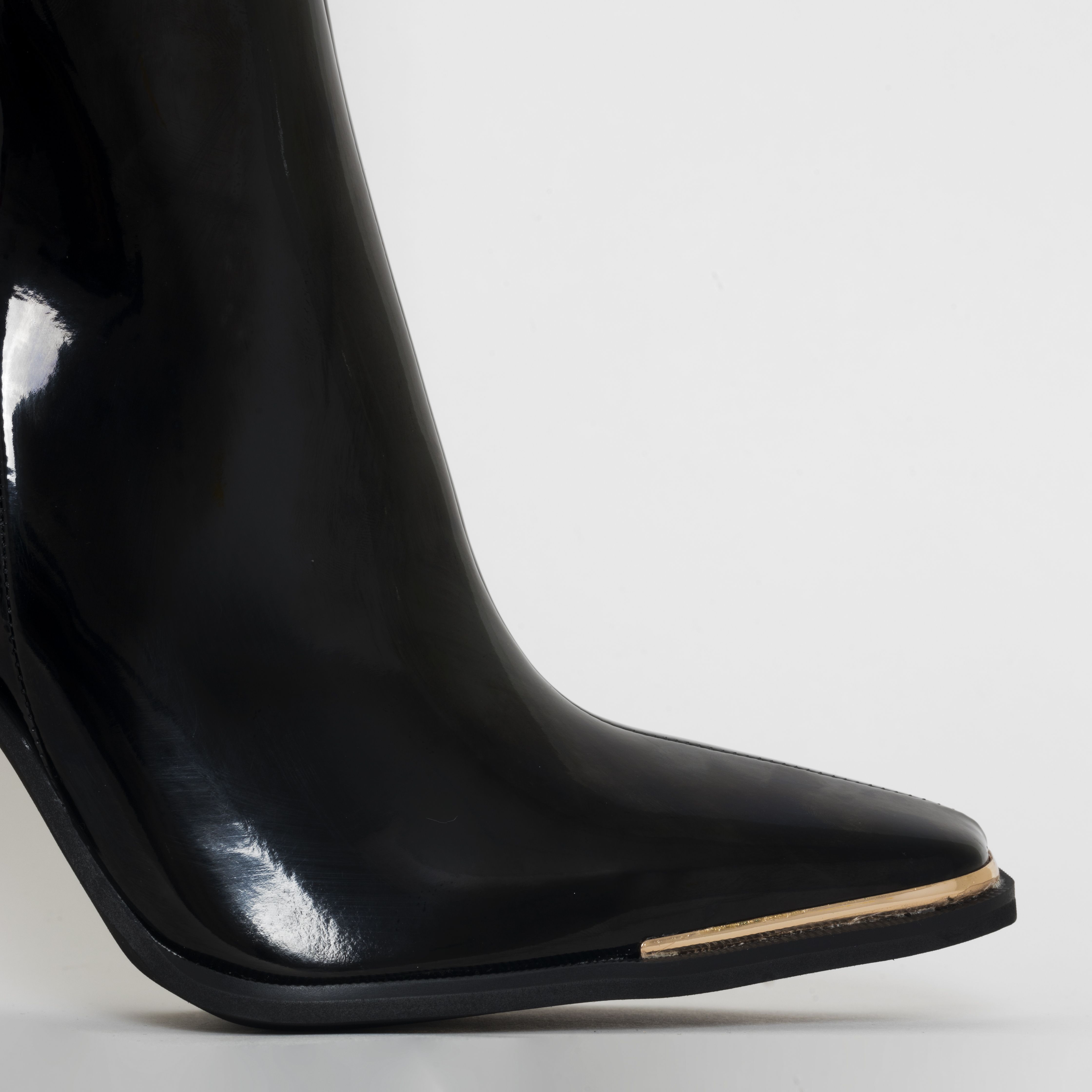 Tahlia Black Patent Metal Toe Cap Knee Boots