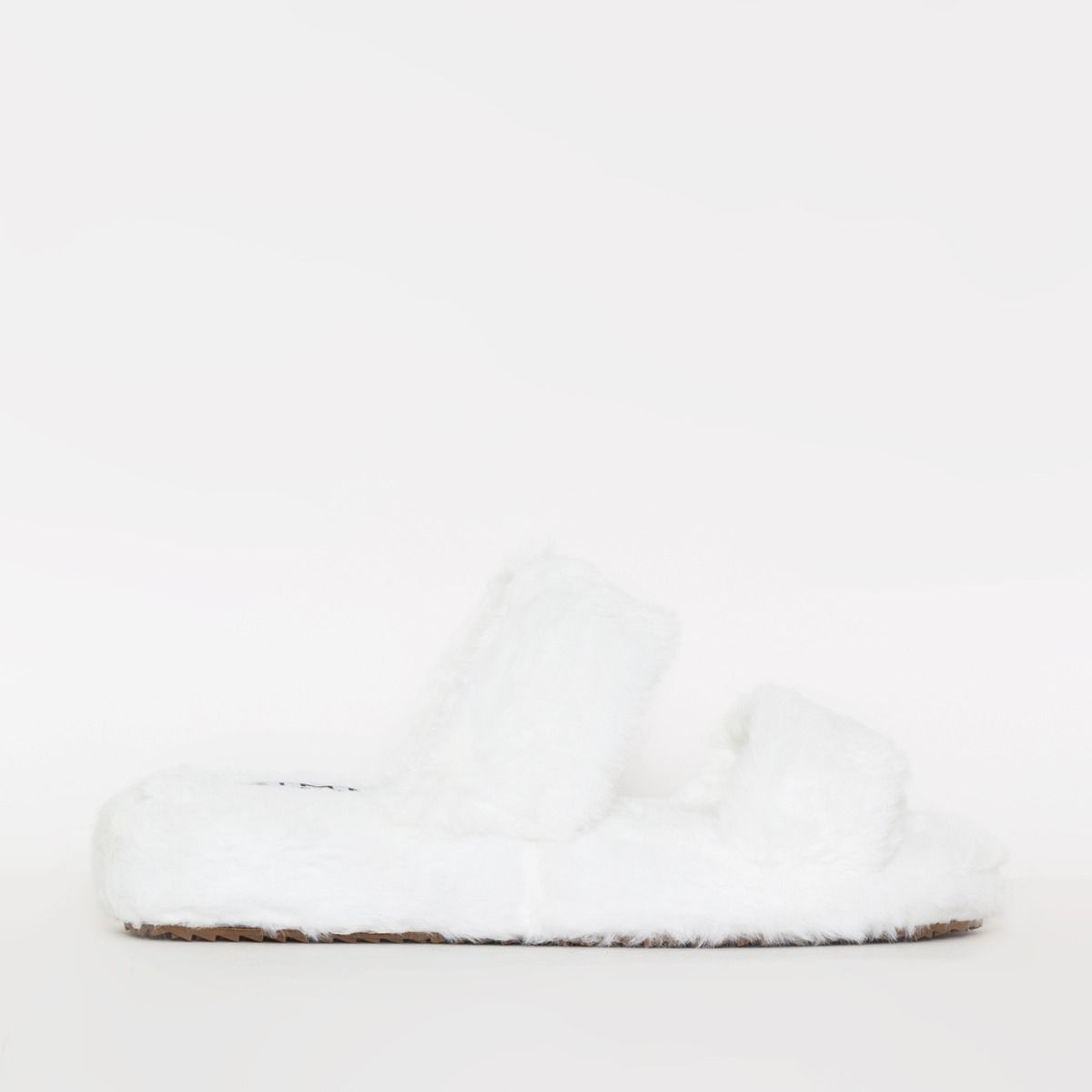 Courtney White Fluffy Faux Fur Double Strap Slippers | SIMMI London