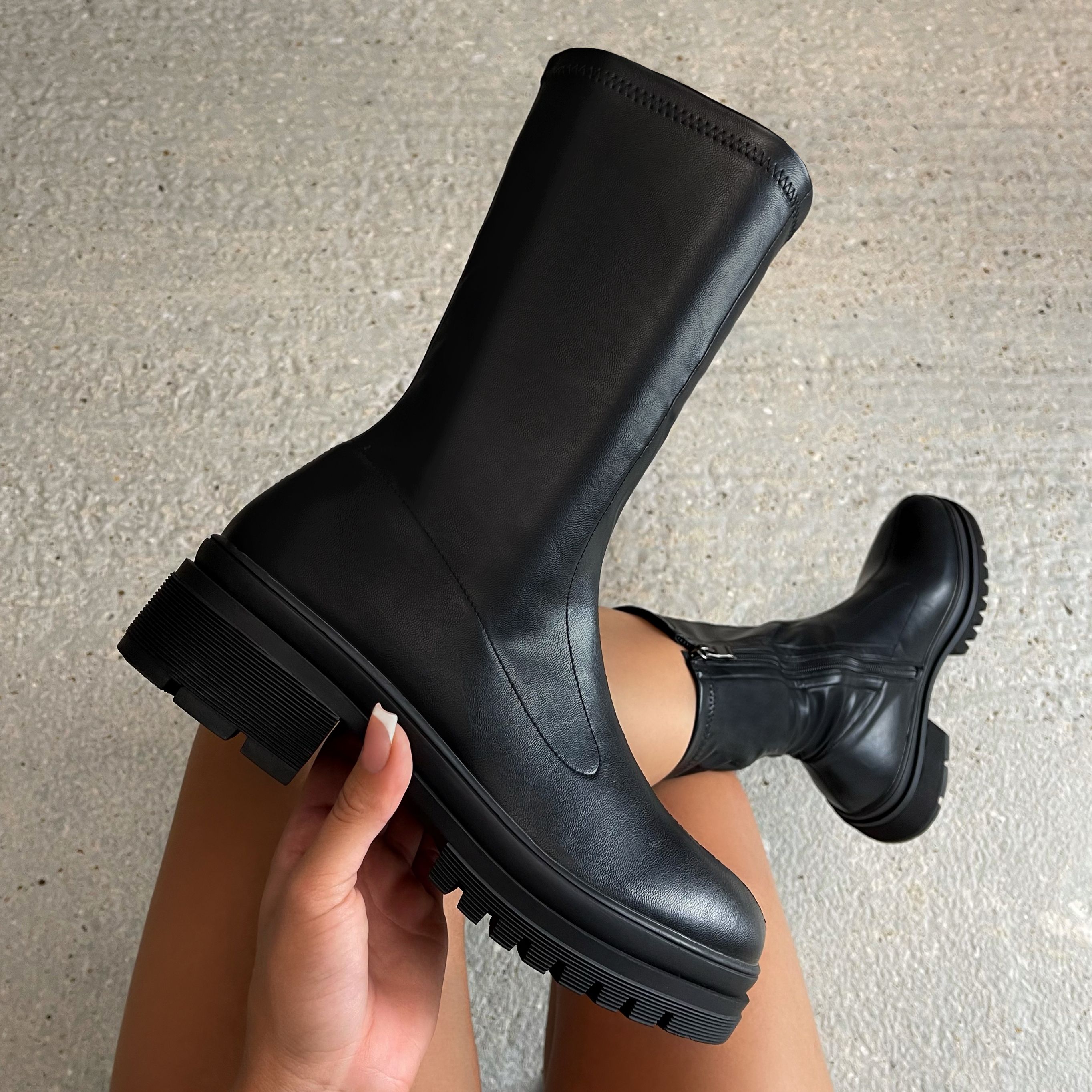 black stretch calf boots