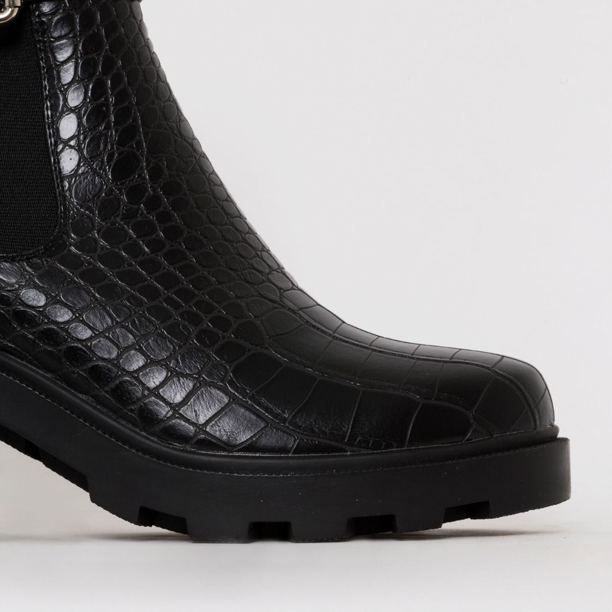 Tori Black Croc Print Chelsea Ankle Boots