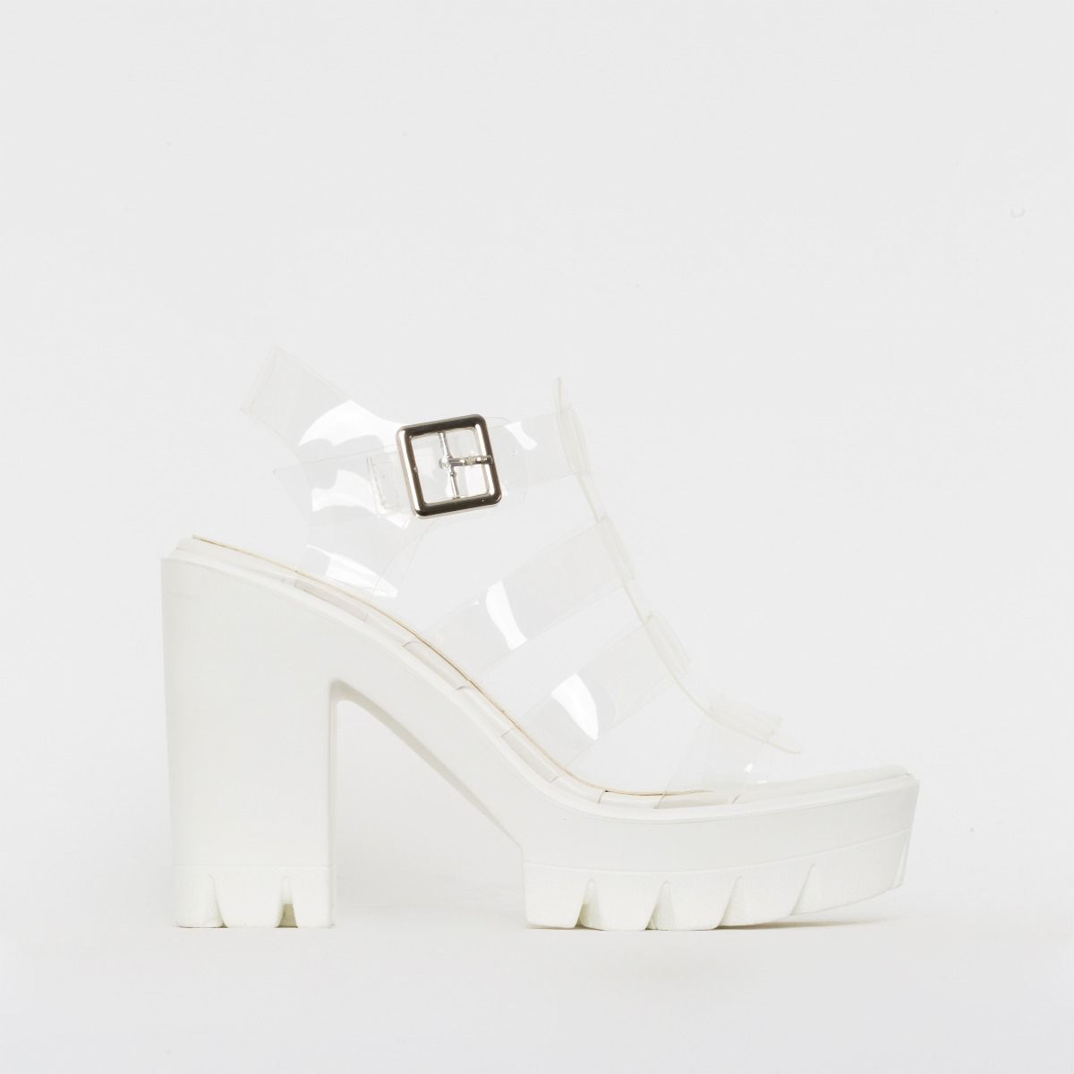 white chunky heels platform
