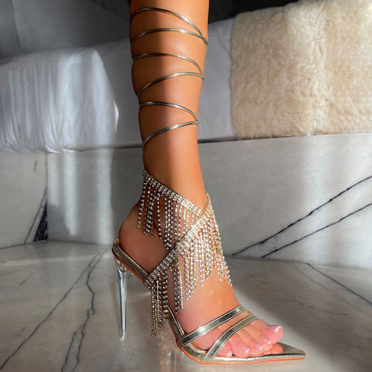 gold diamante heels