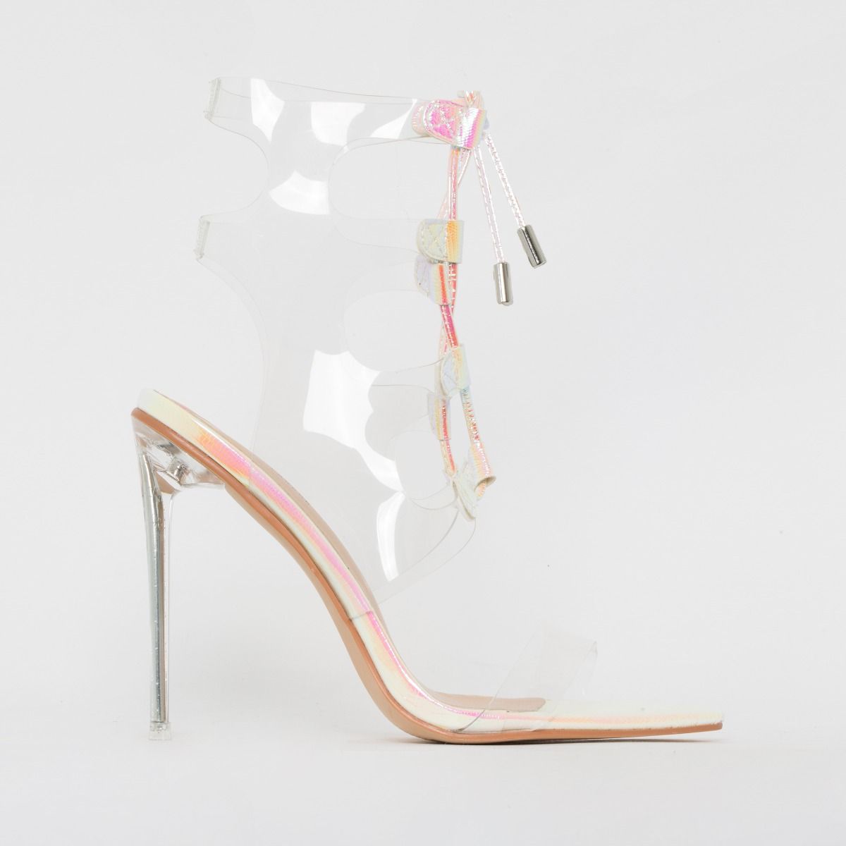 white iridescent heels