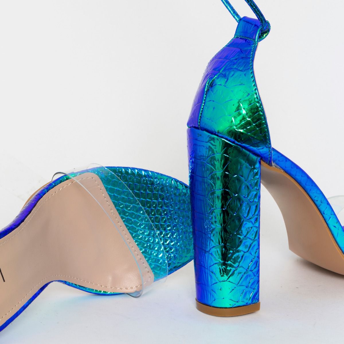 blue iridescent heels