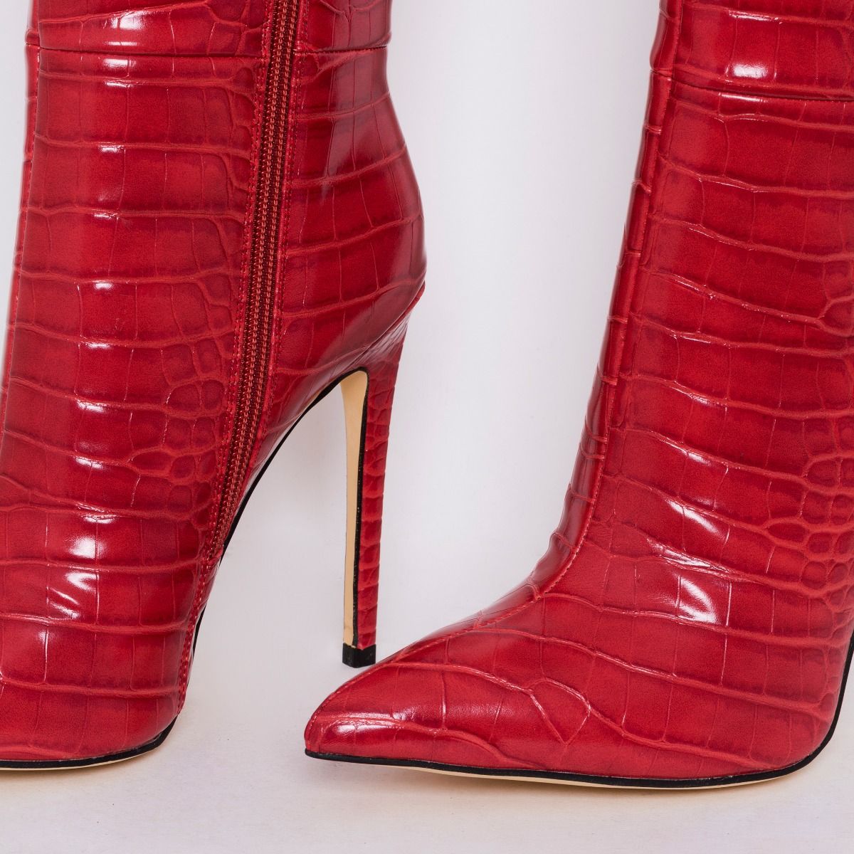 red croc knee high boots