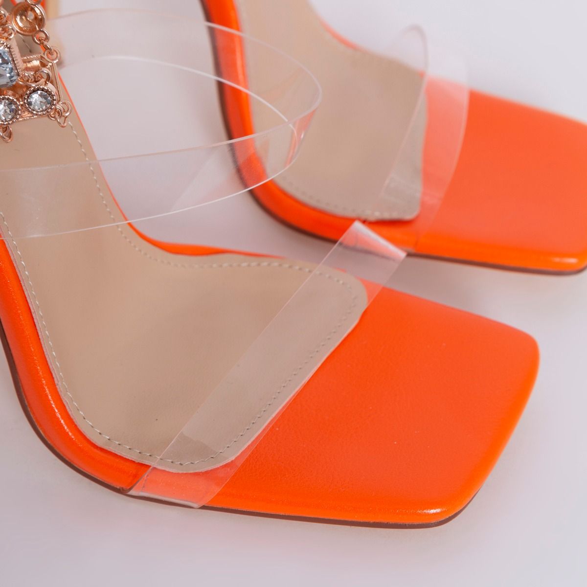 Moriah Orange Clear Diamante Chain Stiletto Heels