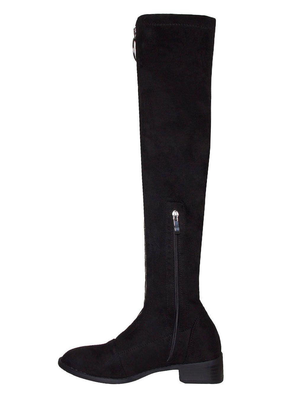 black suede thigh high boots flat
