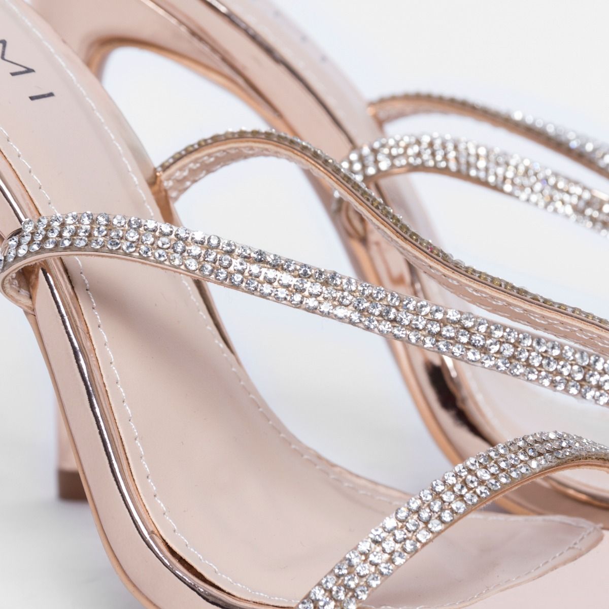 Korra Rose Gold Diamante Barely There Lace Up Heels