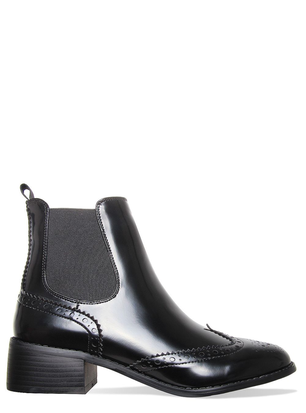 Layla Black Brogue Ankle Chelsea Boots