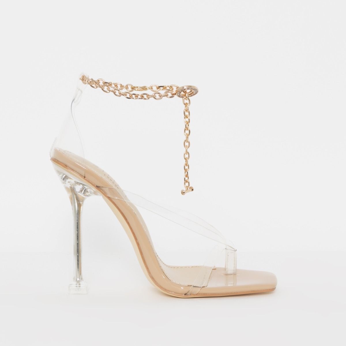 Meera Nude Patent Clear Chain Thong 