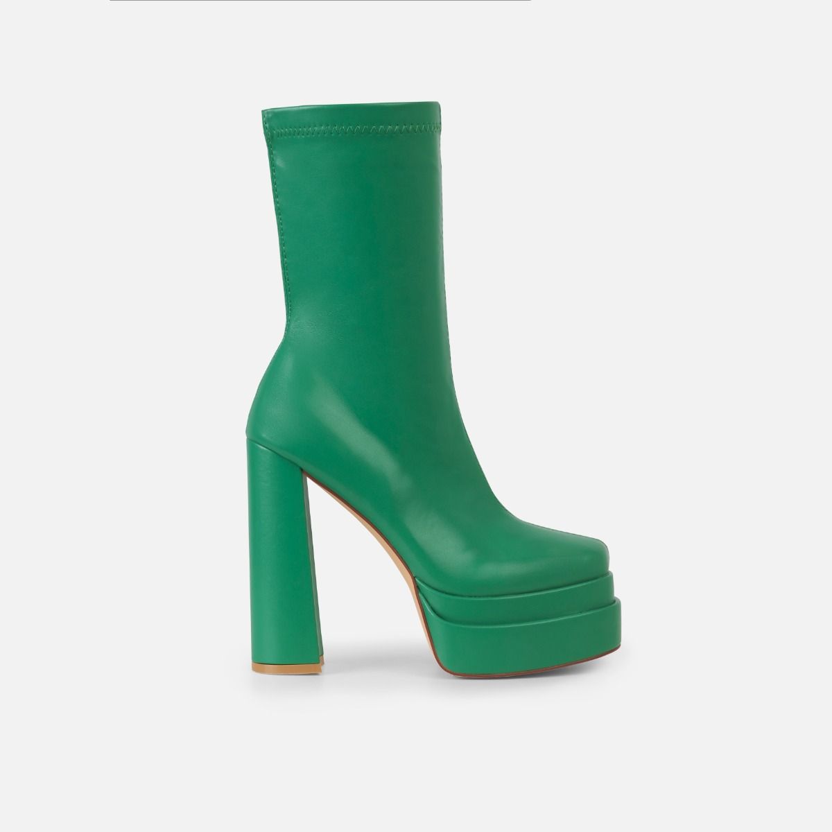 green chunky heel boots