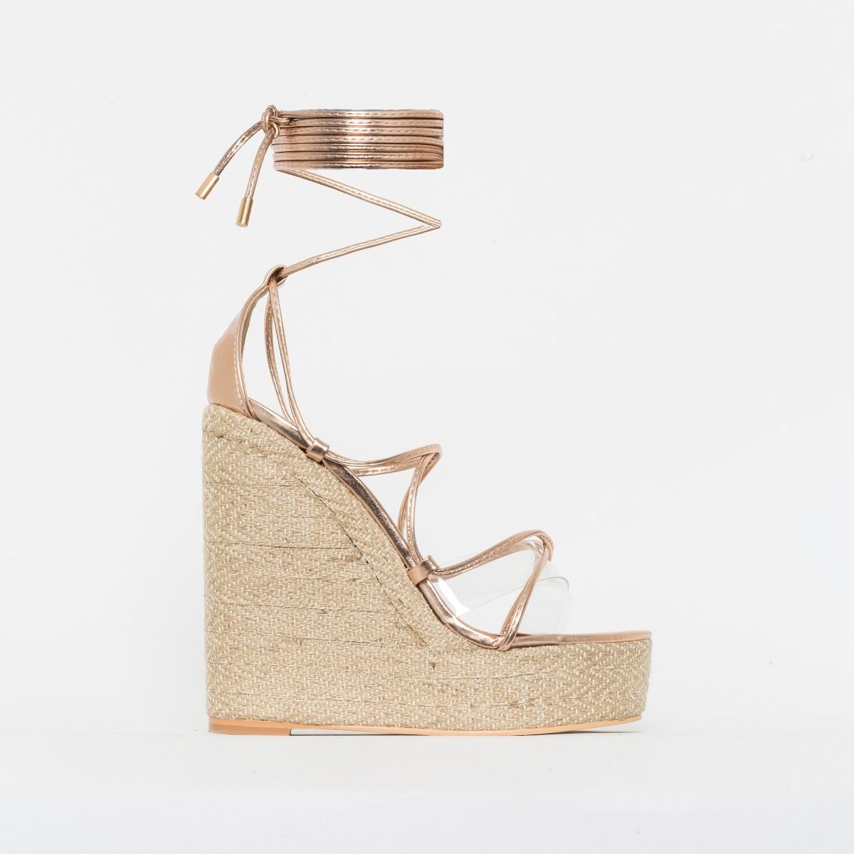 rose gold lace up wedges