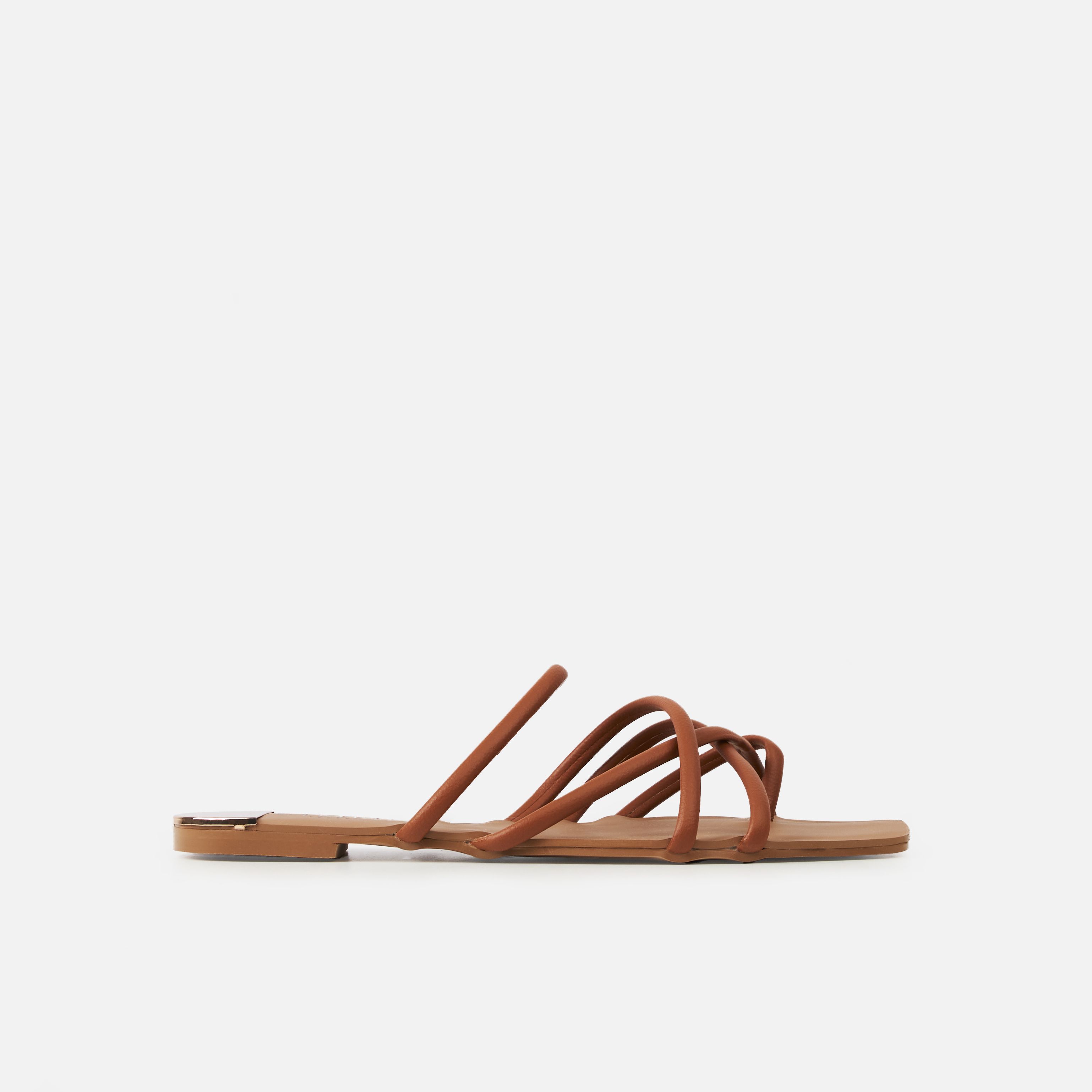 Safina Tan Strappy Toe Thong Flat Sandals | SIMMI London