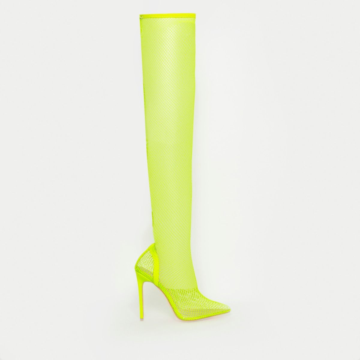 neon yellow thigh high boots