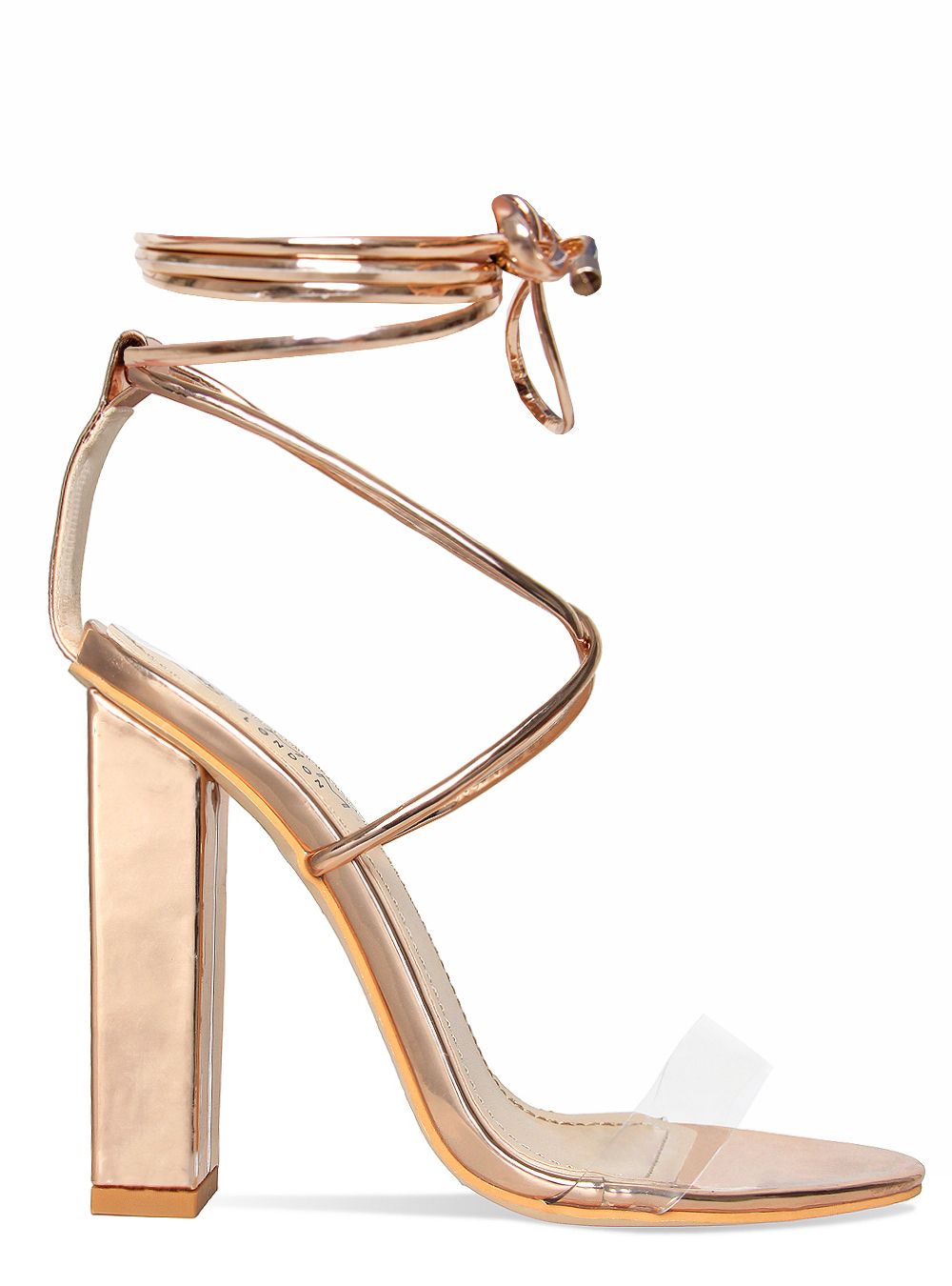 Tifany Rose Gold Clear Lace Up Block Heels