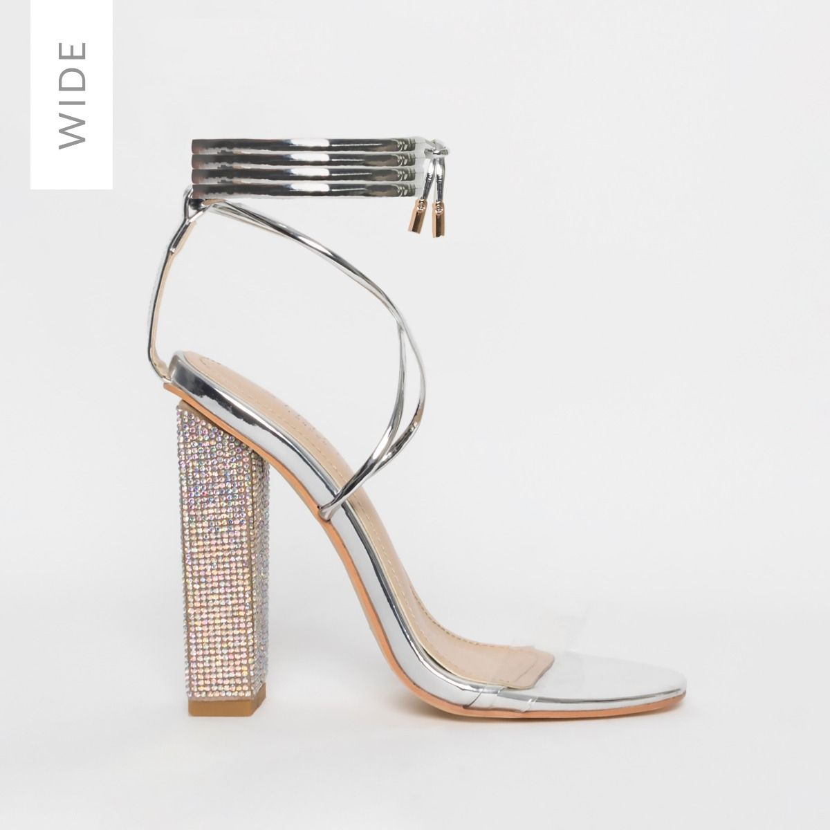 silver wide heels