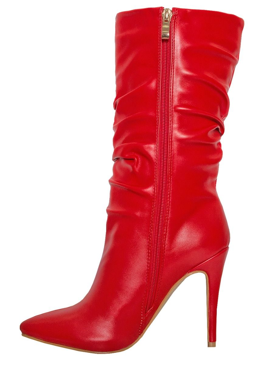 Tavia Red Ruched Calf Boots