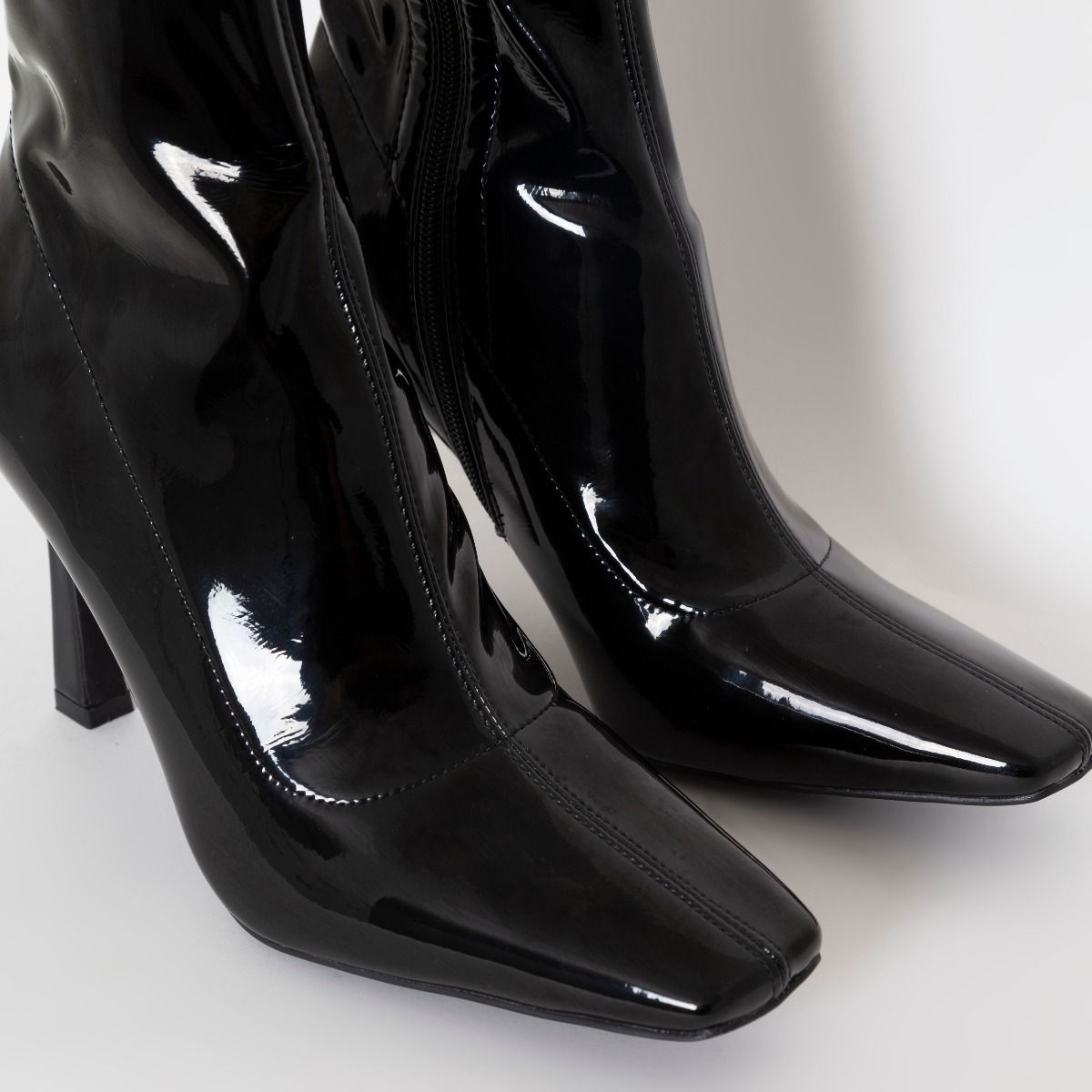 Toz Black Patent Mid Heel Ankle Boots