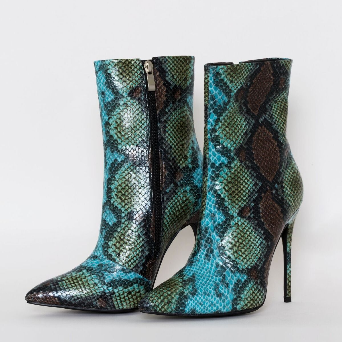 blue snake print boots