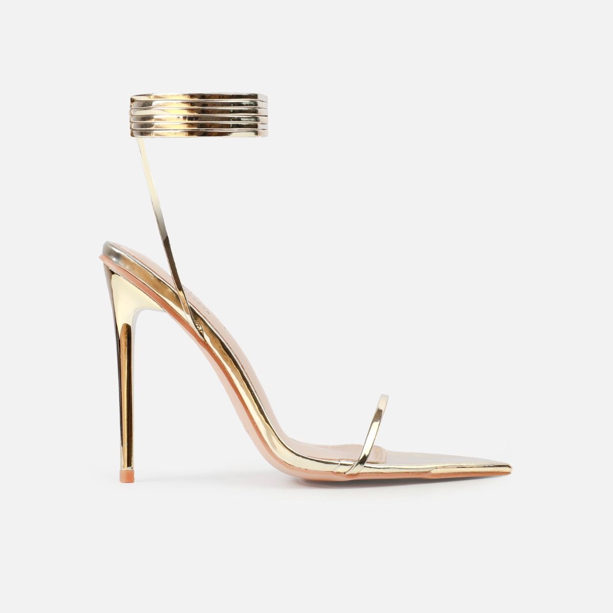 Vivia Gold Lace Up Metal Toe Cap Stiletto Heels | SIMMI London