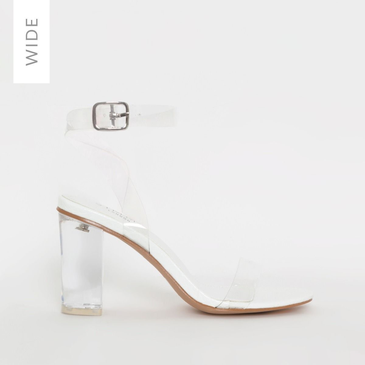 wide fit block heels white