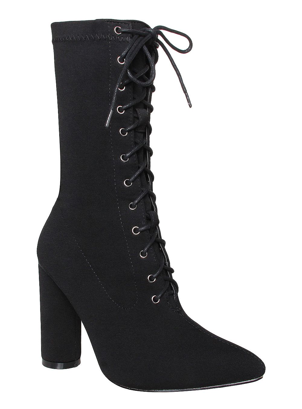 Brianna Black Lycra Lace Up Ankle Boots