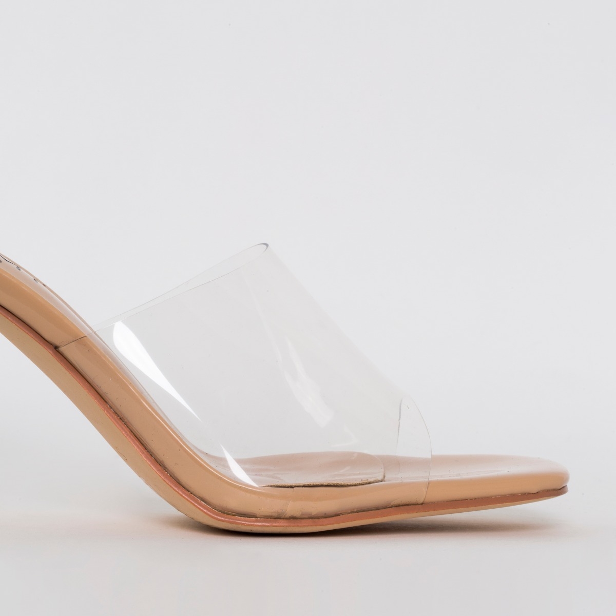 Elise Wide Fit Nude Patent Clear Mid Heel Mules