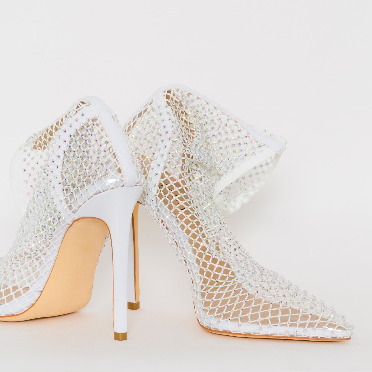 Krystal White Diamante Fishnet Heels | SIMMI London