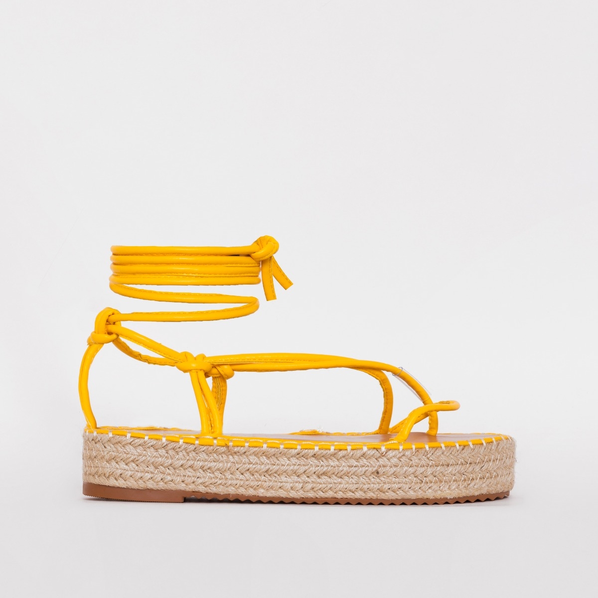 Frieda Yellow Lace Up Espadrille Flatform Sandals