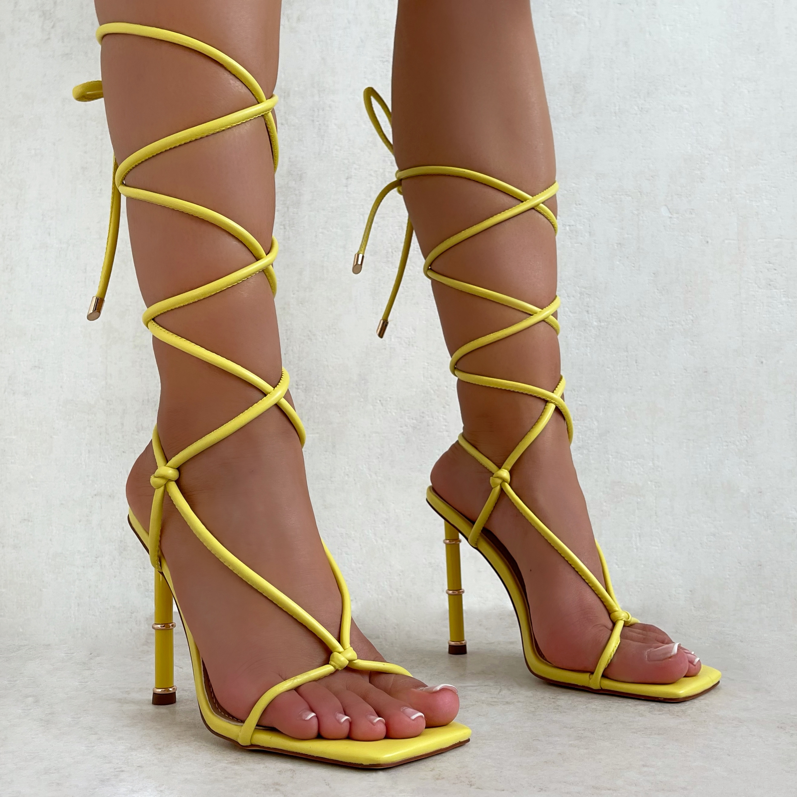 Wild Diva | Shoes | New Wild Diva Tie Up Wrap Up Lace Up Neon Yellow High  Heel Sandal 4 38 Heel | Poshmark
