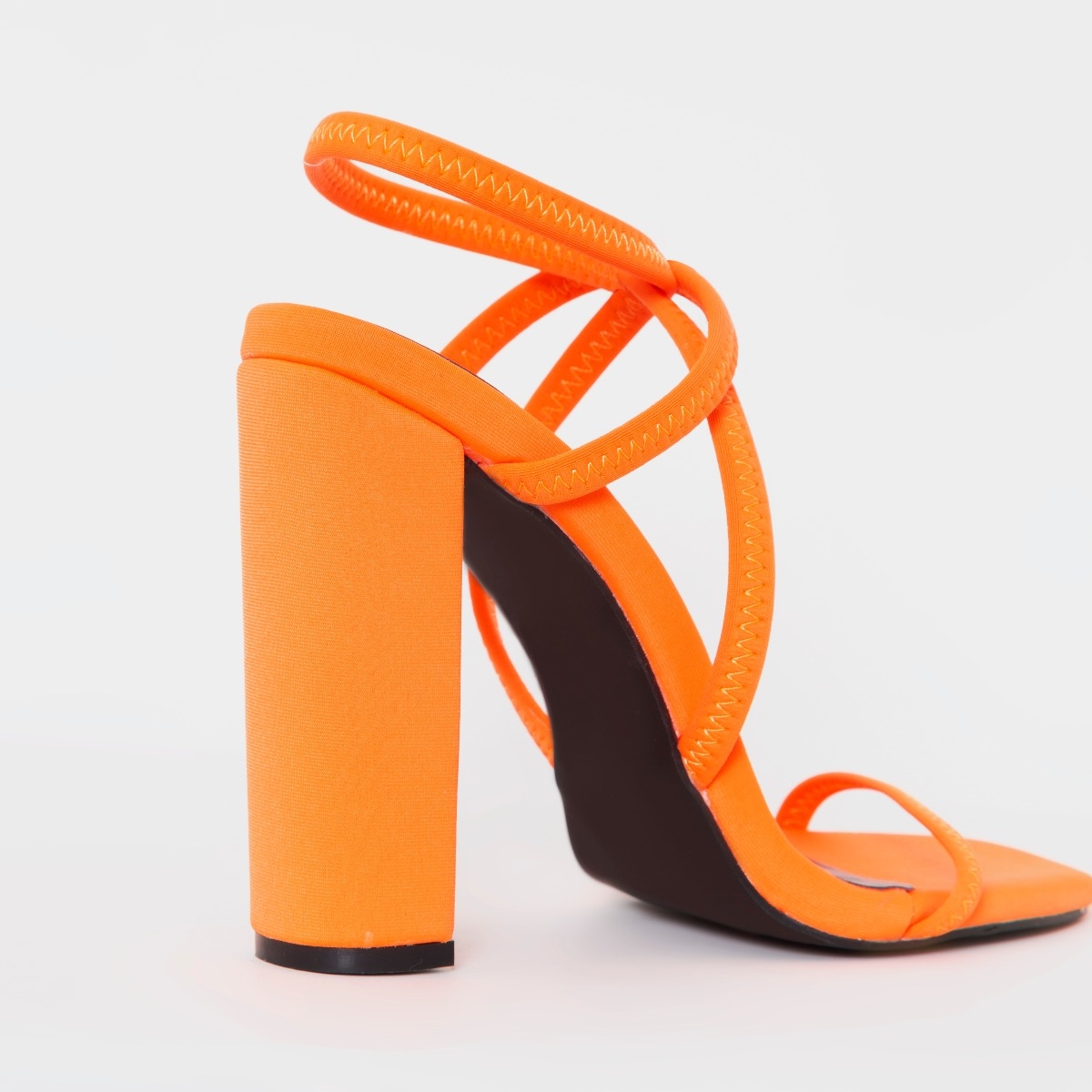 Fearne Orange Lycra Strappy Block Heels