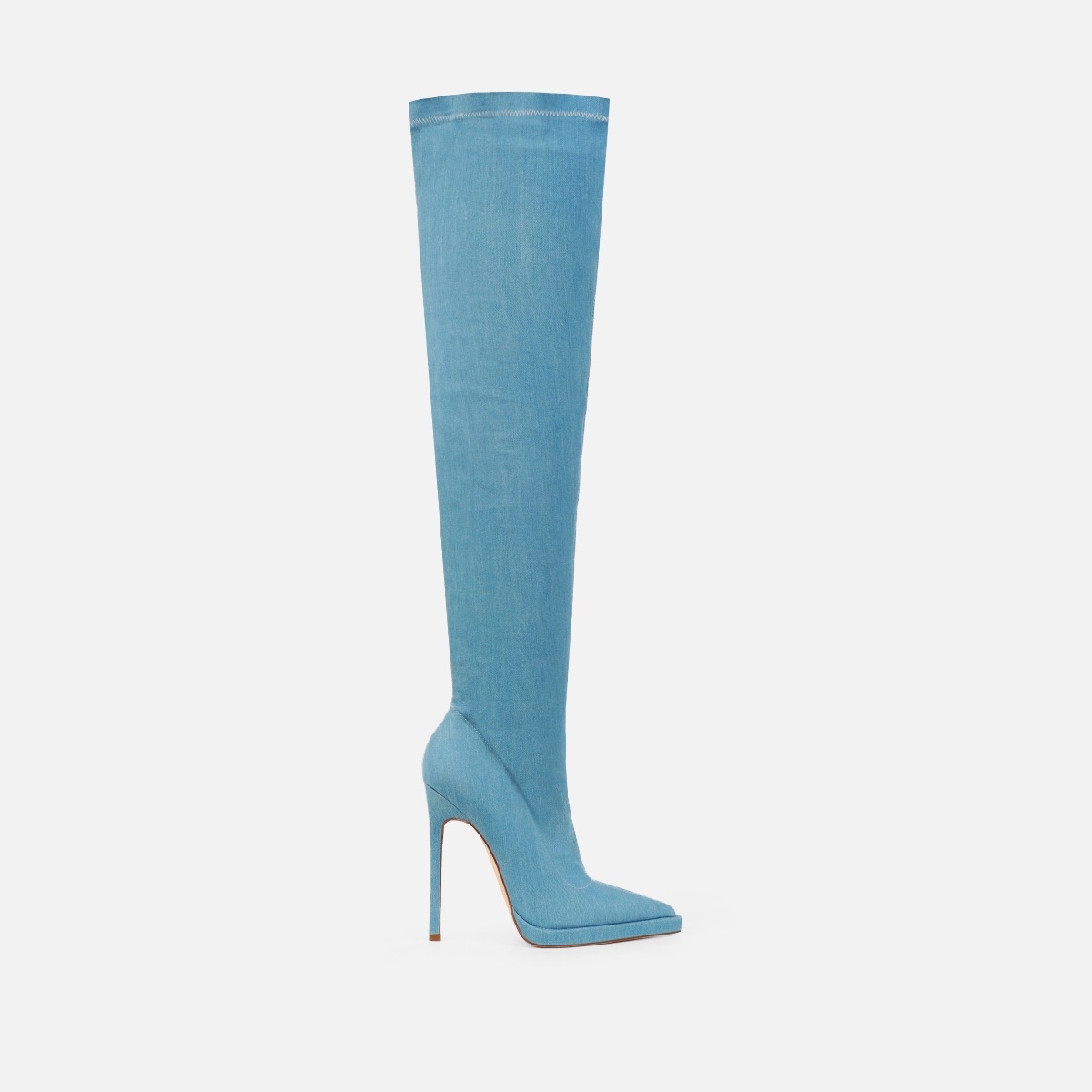 Lewie Blue Denim Stretch Pointed Toe Thigh High Stiletto Boots | SIMMI ...