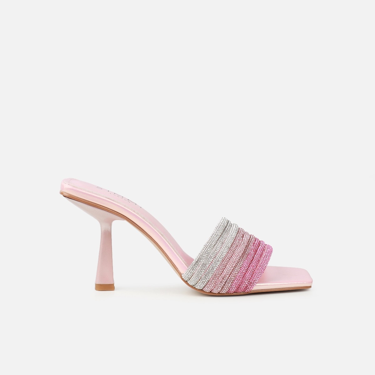 Paisley Pink Ombre Diamante Strappy Mid Heel Mules