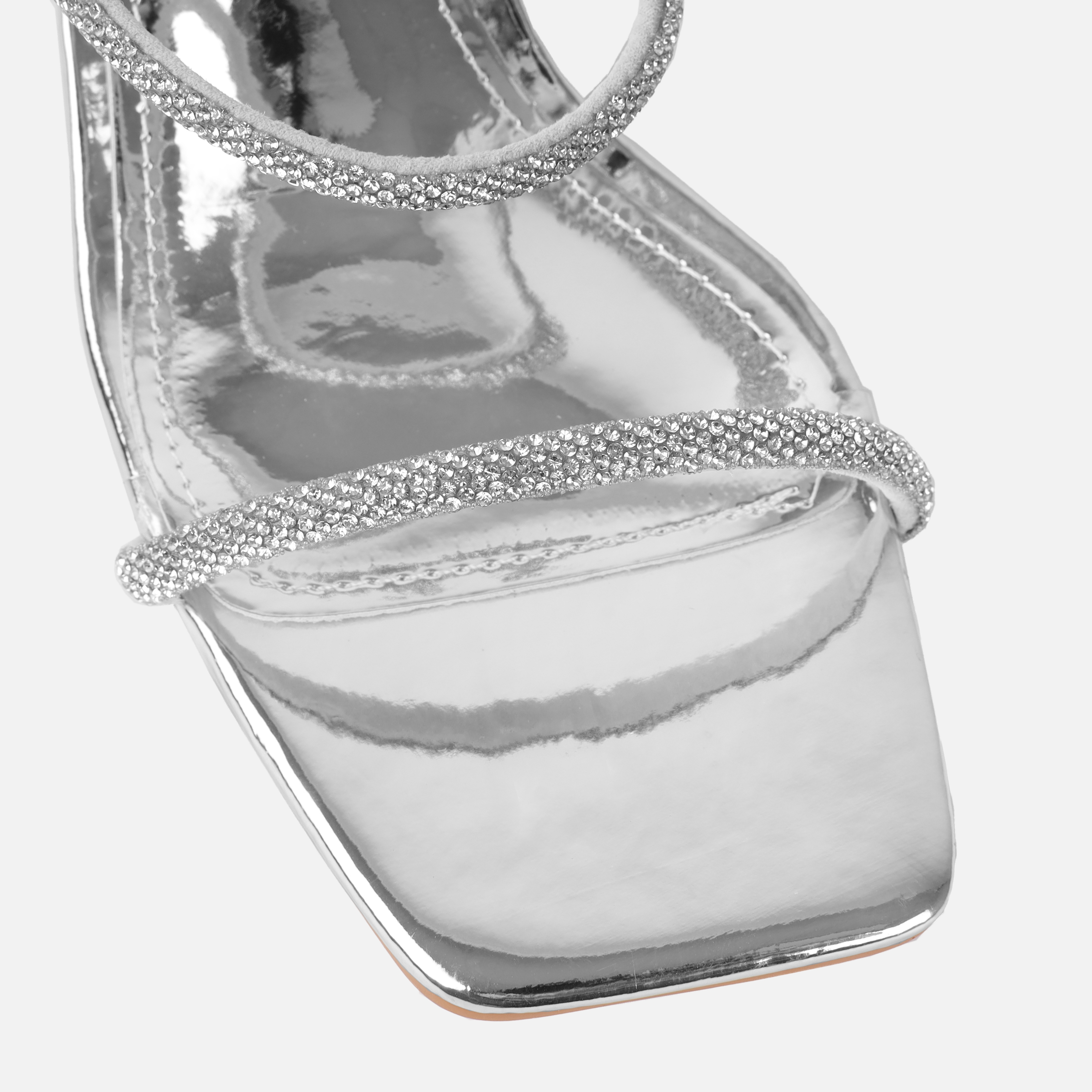 Hera Wide Fit Silver Diamante Low Block Heels