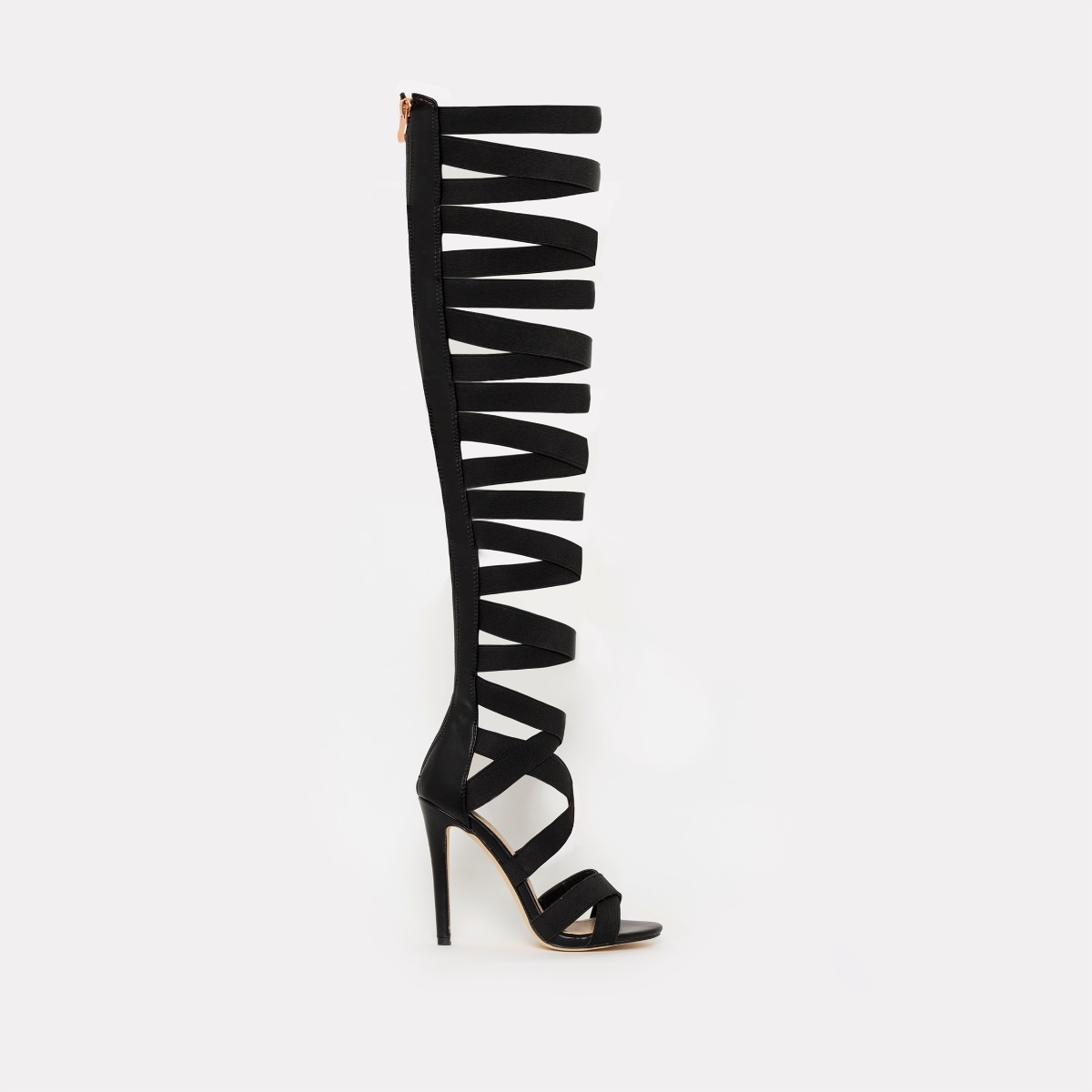 Black strappy sale thigh high sandals