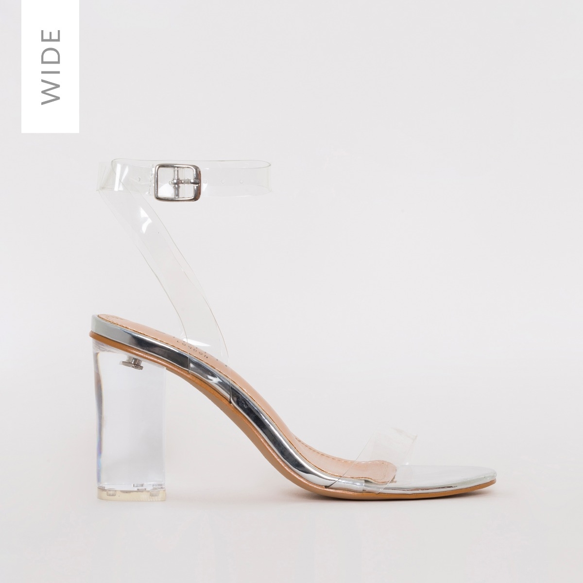 Quiz Wide Fit Gold Diamante Clear Heeled Sandals | very.co.uk
