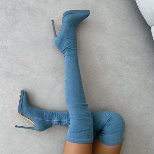 Light blue 2024 thigh high boots