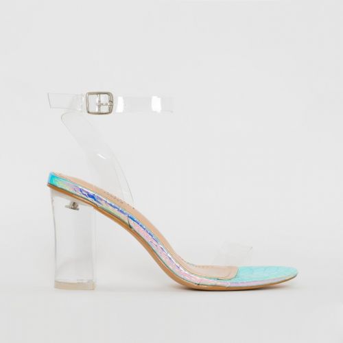 Kimana Nude Suede Clear Mid Block Heels