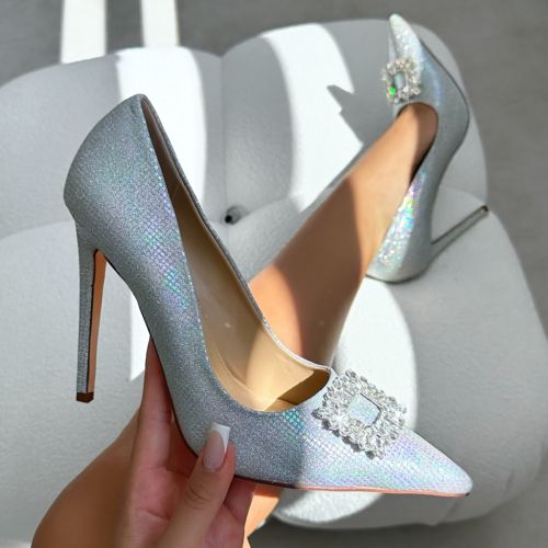 Mata Shoes Simmi Silver Open Toe Crystal Heel 8.5