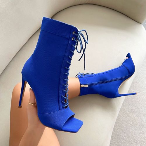 open toe blue booties