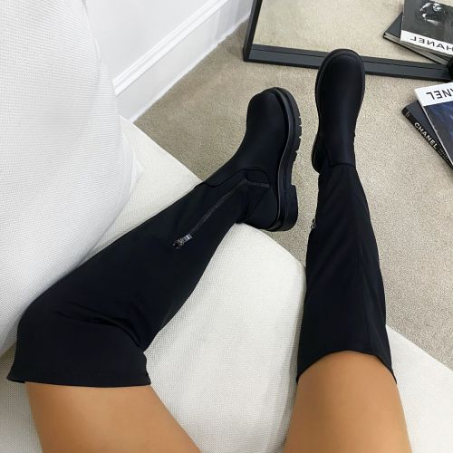 Perry Black Chunky Over The Knee Boots